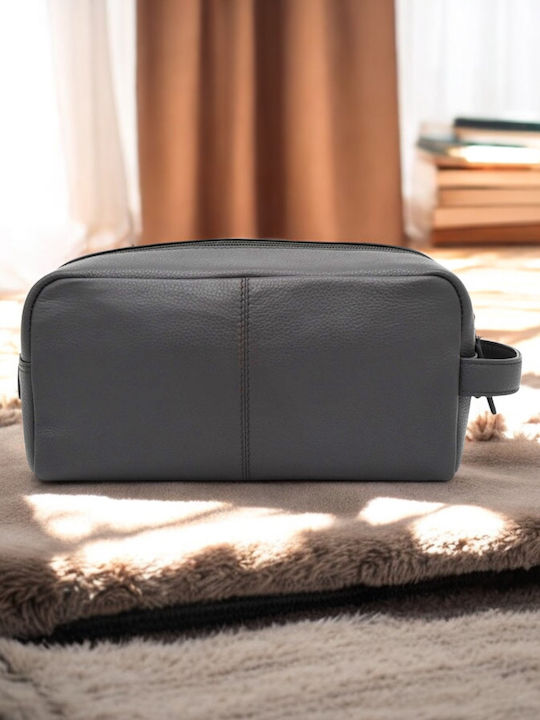 2earth-40-106 Leather Toiletry Bag Grey