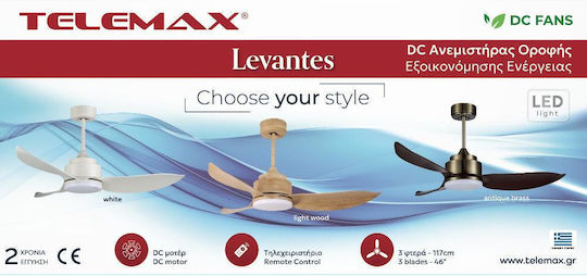 Telemax Levantes 46-yj356 Ceiling Fan 117cm with Light Fixture Black