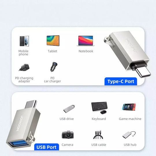 Joyroom S-H151 Μετατροπέας USB-C male σε USB-A male Ασημί 1τμχ