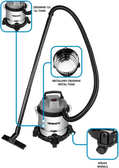 Graphite Staubsauger Flüssigkeiten / Feststoffe 800W mit Edelstahl Behälter 12Es