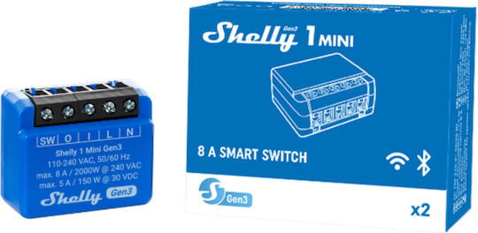 Shelly 1 Mini Gen 3 Интелигентен Превключвател 1 Канал Wi-Fi & Bluetooth 8A
