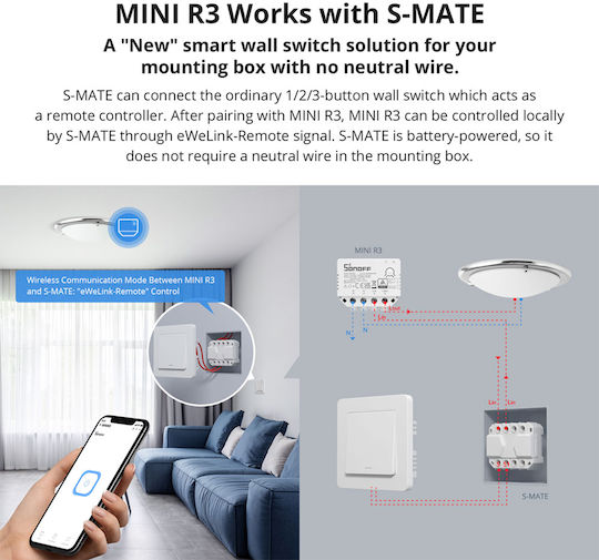 Sonoff S-MATE Smart Switch 3 Channels Wi-Fi Bluetooth ZigBee & RF 16A (With Neutral)