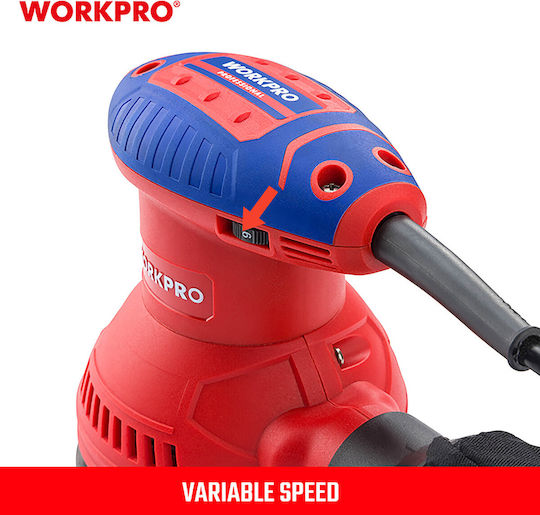 WorkPro WP472406 Exzenterschleifer 125mm Elektrisch mit Geschwindigkeitsregelung und mit Absaugsystem
