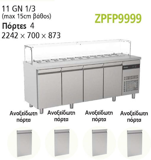 Inomak Commercial Salad Refrigerator with 4 Doors L224.2xD70xH98.5cm