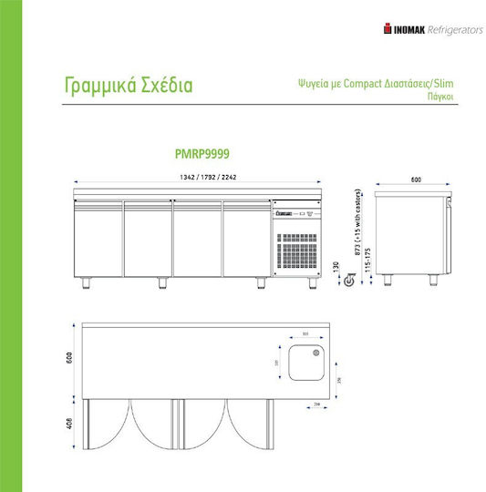 Inomak Commercial Refrigerator 270lt with 2 Doors 0/+10°C L134xD60xH88cm