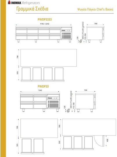 Inomak Edelstahl Kühltisch 250Es mit 6 Schubladen und Kühlaggregat 0/+10°C L179xB70xH64cm