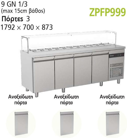 Inomak Frigider Inoxidabil de Banc Salată cu 3 Uși și Unitate de Răcire L179.2xl70xH98.5cm