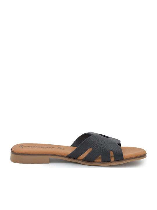 Leather Women's Flat Sandals in Black Color