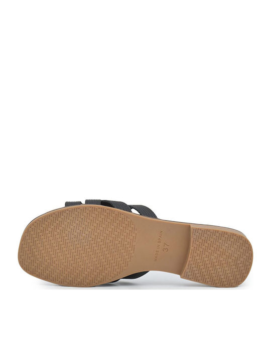 Leather Women's Flat Sandals in Black Color
