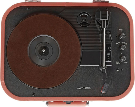 Muse MT-201 MT-201BTP Βαλιτσάκι Πικάπ με Belt Drive, Προενίσχυση και Ενσωματωμένα Ηχεία Ροζ
