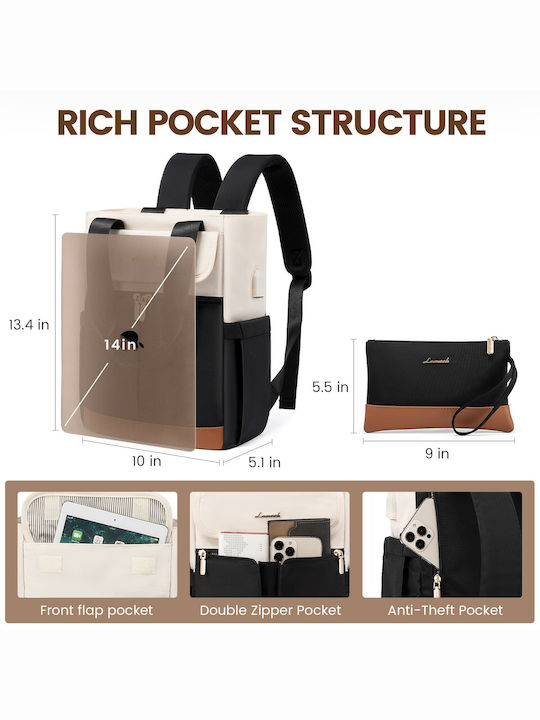 Lovevook Wasserdicht Tasche Rucksack für Laptop 14" beige/black MB2031