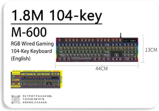 Aoas M600 Gaming Πληκτρολόγιο με RGB φωτισμό (Αγγλικό US)