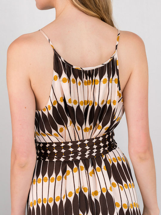 Maxi Βραδινό Φόρεμα Κομπινεζόν Brown