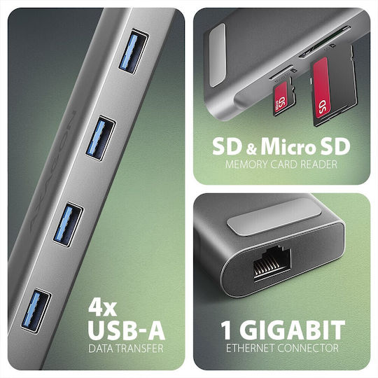 Axagon USB-C Docking Station mit HDMI 4K PD Ethernet Silber (HMC-10HLS)