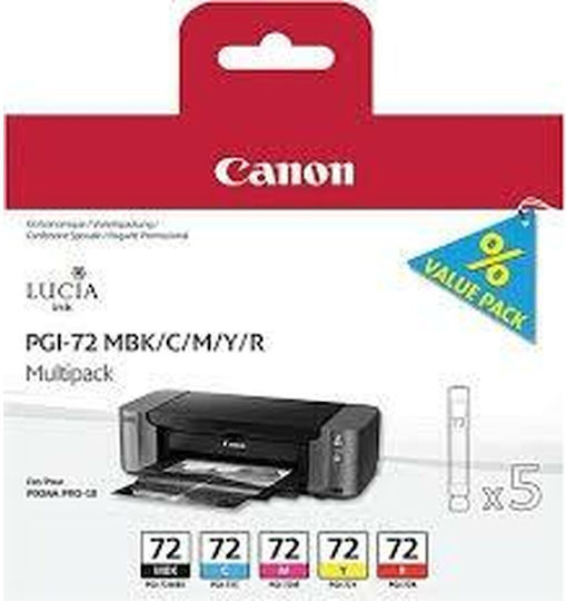 Canon PGI-72 Γνήσιο Πακέτο 5 Μελανιών Εκτυπωτή InkJet Matte Μαύρο / Κίτρινο / Κυανό / Κόκκινο / Ματζέντα (6402B009)