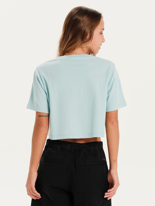 Bluza Damă Crop Top Bumbac Mâneci Scurte Albastru