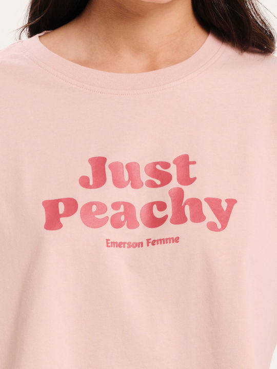 Just Peachy Damen Sport Crop Top Kurzarm Rosa