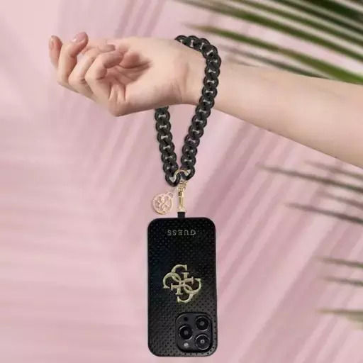 Guess Big Hand Strap Acrylic 4G Charm Wrist Strap for Mobile Phones Black