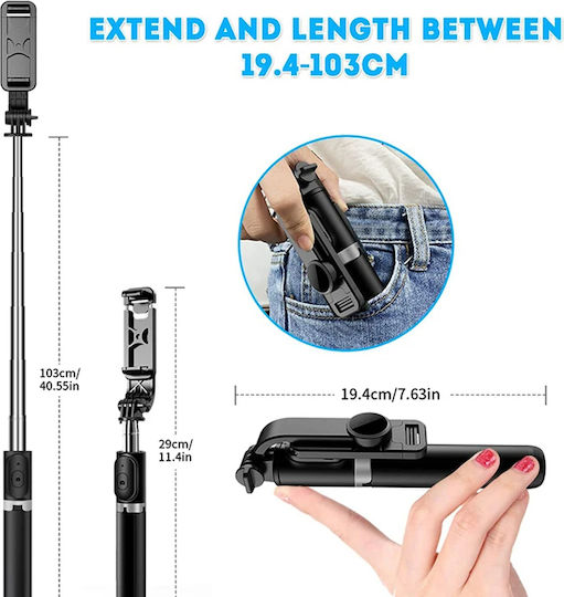 Techsuit Selfie Stick με Bluetooth / Τηλεχειριστήριο Μαύρο