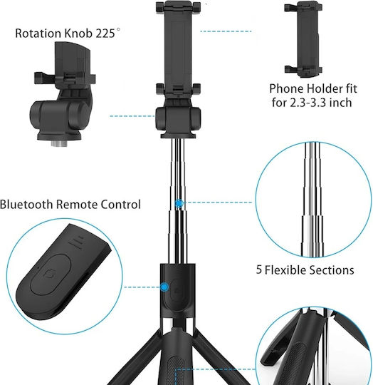 Techsuit Selfie Stick με Bluetooth / Τηλεχειριστήριο Μαύρο