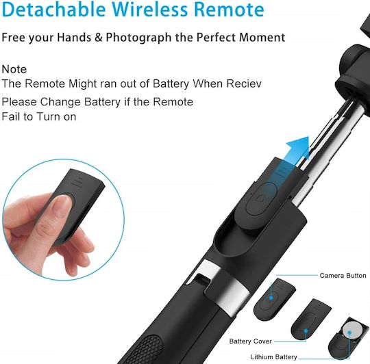 Techsuit Selfie Stick με Bluetooth / Τηλεχειριστήριο Μαύρο