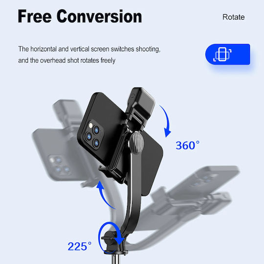 Techsuit Baston pentru selfie cu Bluetooth / Telecomandă Negru