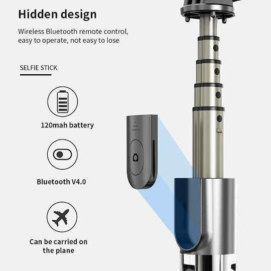 Techsuit Baston pentru selfie cu Bluetooth / Telecomandă Negru