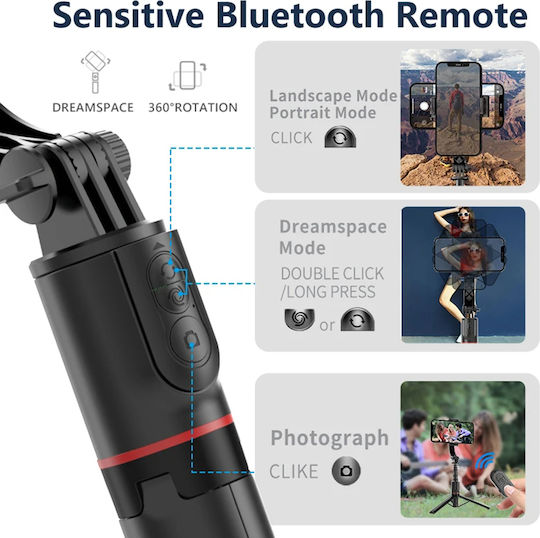 Techsuit Selfie Stick with Bluetooth & Remote Control L19 Black