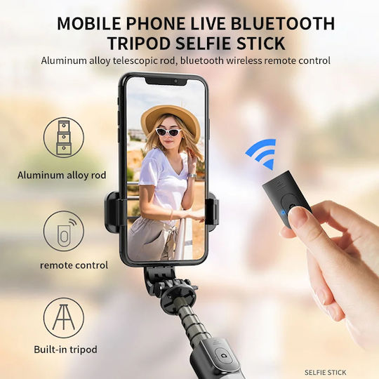 Techsuit Baston pentru selfie cu Bluetooth / Telecomandă Negru