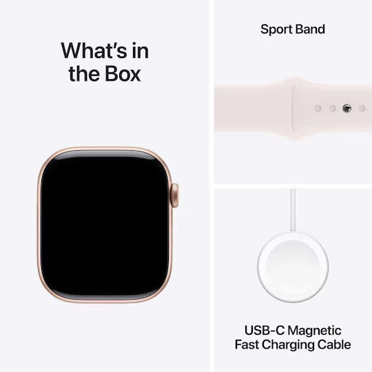 Apple Watch Series 10 Aluminium 46mm Αδιάβροχο με Παλμογράφο (Rose Gold με Light Blush Sport Band - M/L)