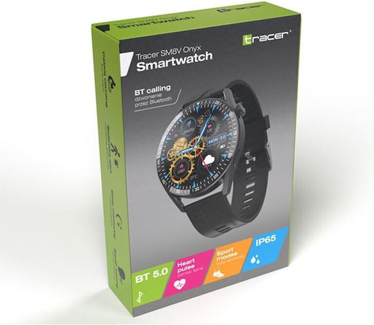 Tracer SM8V ONYX 46mm Smartwatch mit Pulsmesser (Schwarz)