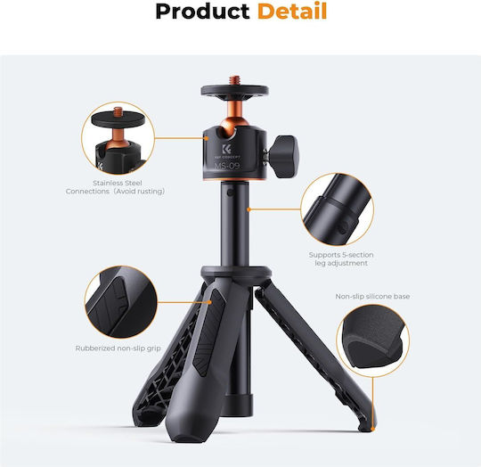 K&F Concept Kf09.128v1 Cell Phone Tripod Bluetooth Black