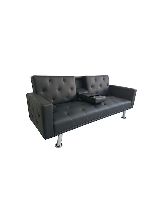 Arms Three-Seater Couch Bed Artificial Leather Black Pu 188x88x79 cm