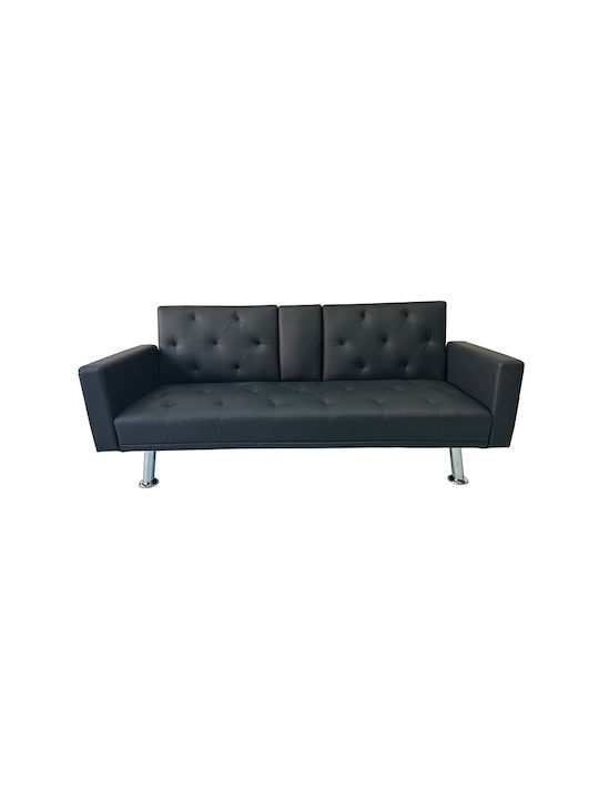 Arms Three-Seater Couch Bed Artificial Leather Black Pu 188x88x79 cm