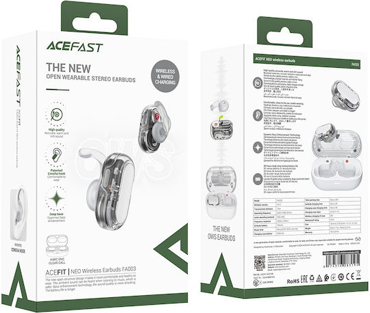 Acefast FA003 Neo Open Ear Bluetooth Handsfree Ακουστικά με Αντοχή στον Ιδρώτα και Θήκη Φόρτισης Λευκά