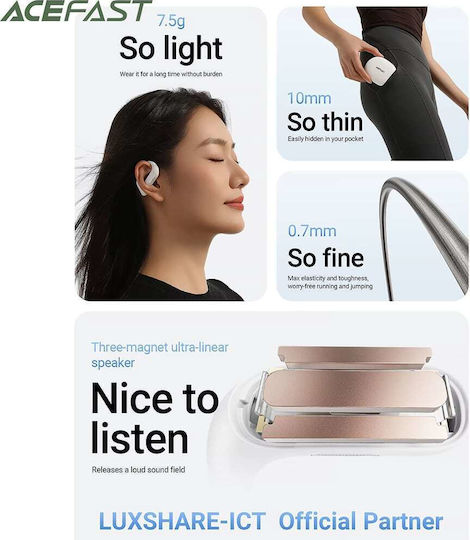 Acefast FA002 Air Open Ear Bluetooth Handsfree Ακουστικά με Αντοχή στον Ιδρώτα και Θήκη Φόρτισης Λευκά