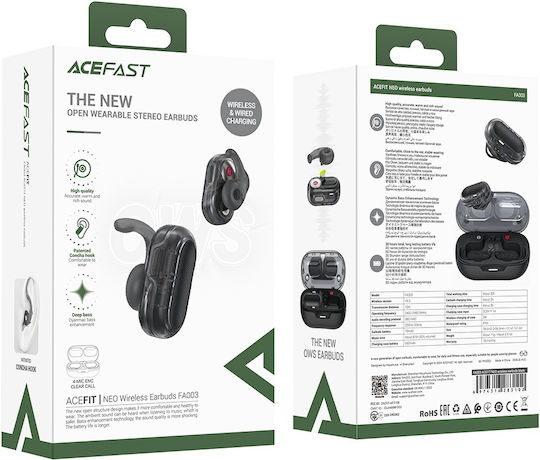 Acefast FA003 Neo Open Ear Bluetooth Handsfree Earphones with Sweat Resistance and Charging Case Black