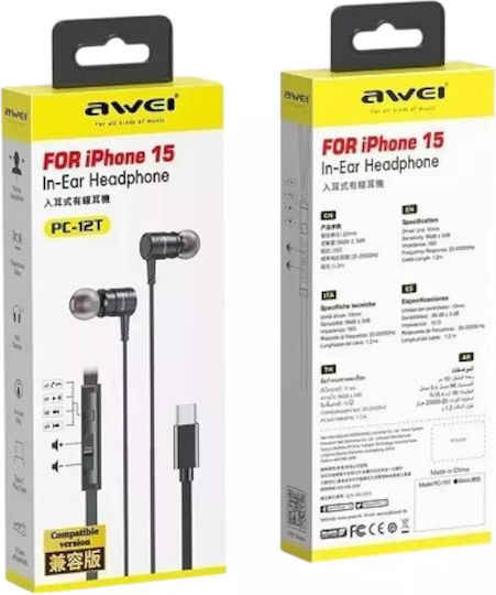 Awei PC-12T In-ear Handsfree Ακουστικά με Βύσμα USB-C Μαύρο