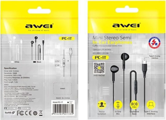 Awei PC-1T Безжични Стерео с жак USB-C Черен