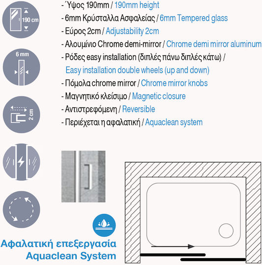 Aquarelle Clever 70 Διαχωριστικό Ντουζιέρας με Συρόμενη Πόρτα Aquarelle Clever 70 Διαχωριστικό Ντουζιέρας με Συρόμενη Πόρτα