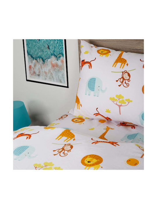 Set Cearceafuri Pentru Copii Single Jungle Alb 165x270cm