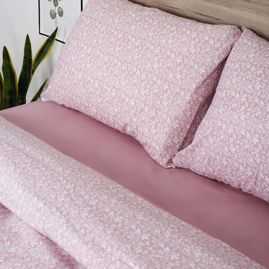 White Fabric Kids Sheets Set with Elastic Band Matilda Pink 165x270cm