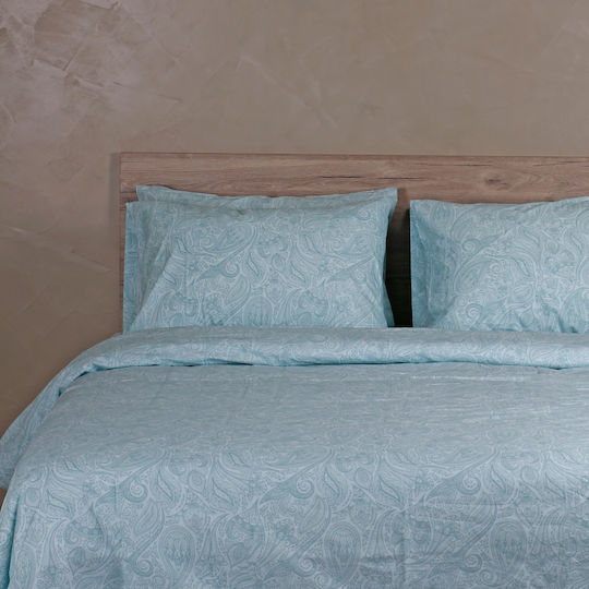 White Fabric Kids Sheets Set with Elastic Band Delancy Aqua Green 165x270cm