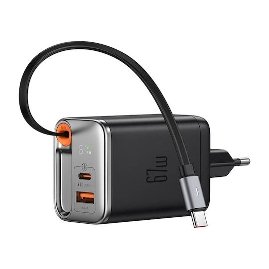 Mcdodo Charger with Built-in Cable GaN with USB-A Port and USB-C Port USB-C 67W Blacks (CH-4100)