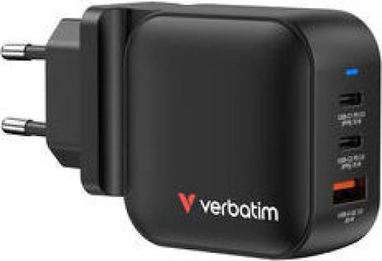 Verbatim Charger Without Cable GaN with USB-A Port and 2 USB-C Ports 70W Power Delivery / Quick Charge 3.0 / Quick Charge 4.0 Blacks (Mini)