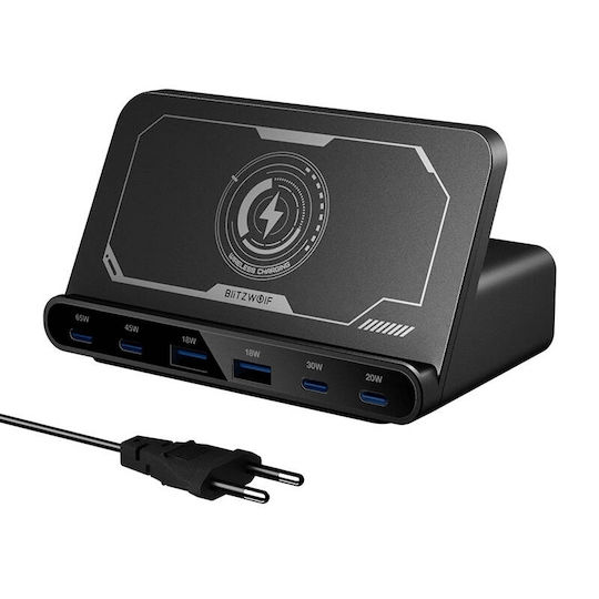 BlitzWolf Wireless Mobile Phone Charger (Qi Pad) With 2 USB-A Output Ports And 4 USB-C Output Ports 160W Quick Charge 3.0 Black (BW-S27)