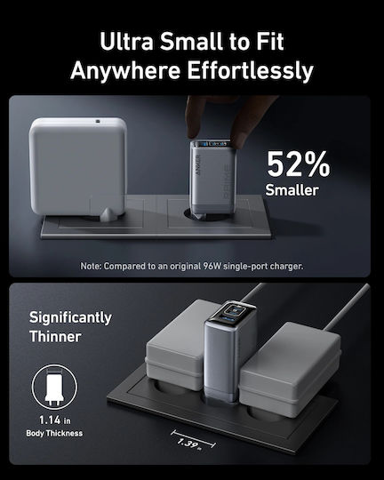 Anker Încărcător Fără Cablu GaN cu Port USB-A și 2 Porturi USB-C 100W Livrarea energiei Negruς (Prime)