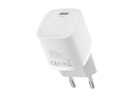 Devia Φορτιστής Χωρίς Καλώδιο GaN με Θύρα USB-C 20W Power Delivery Λευκός (RLC-543)