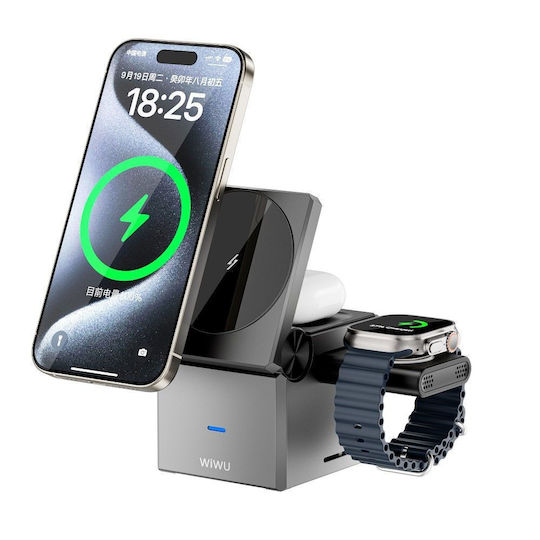 Wiwu Ασύρματος Φορτιστής (Qi Pad) 15W Power Delivery Γκρι (Wi-W030)