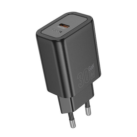 Hoco Charger Without Cable with USB-C Port 30W Power Delivery / Quick Charge 3.0 Blacks (N62)